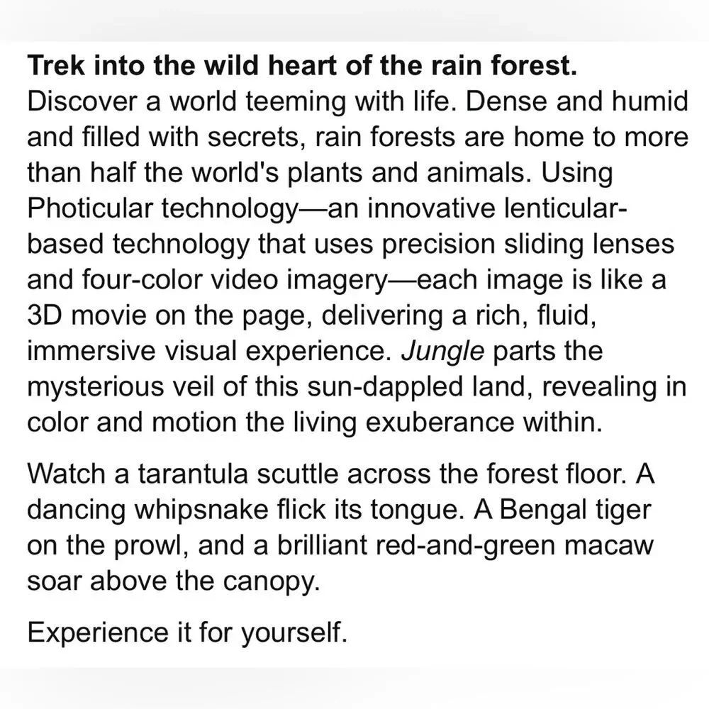 Jungle: A Photicular Book Kids Animal Book by Dan Kainen and Kathy Wollard.